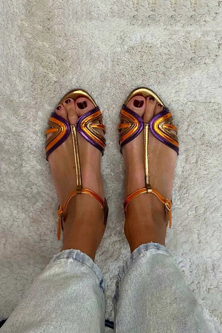 Sandalias Doradas Multicolor con Hebilla