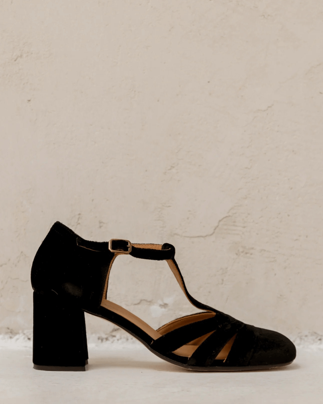 Tacones Anchos Terciopelo Correa en T