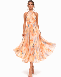 Vestido Escote Halter Estampado Acuarela