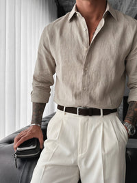Camisa de Lino Marrón Crema