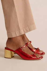 Tacones Anchos Dorados Bicolor Slingback