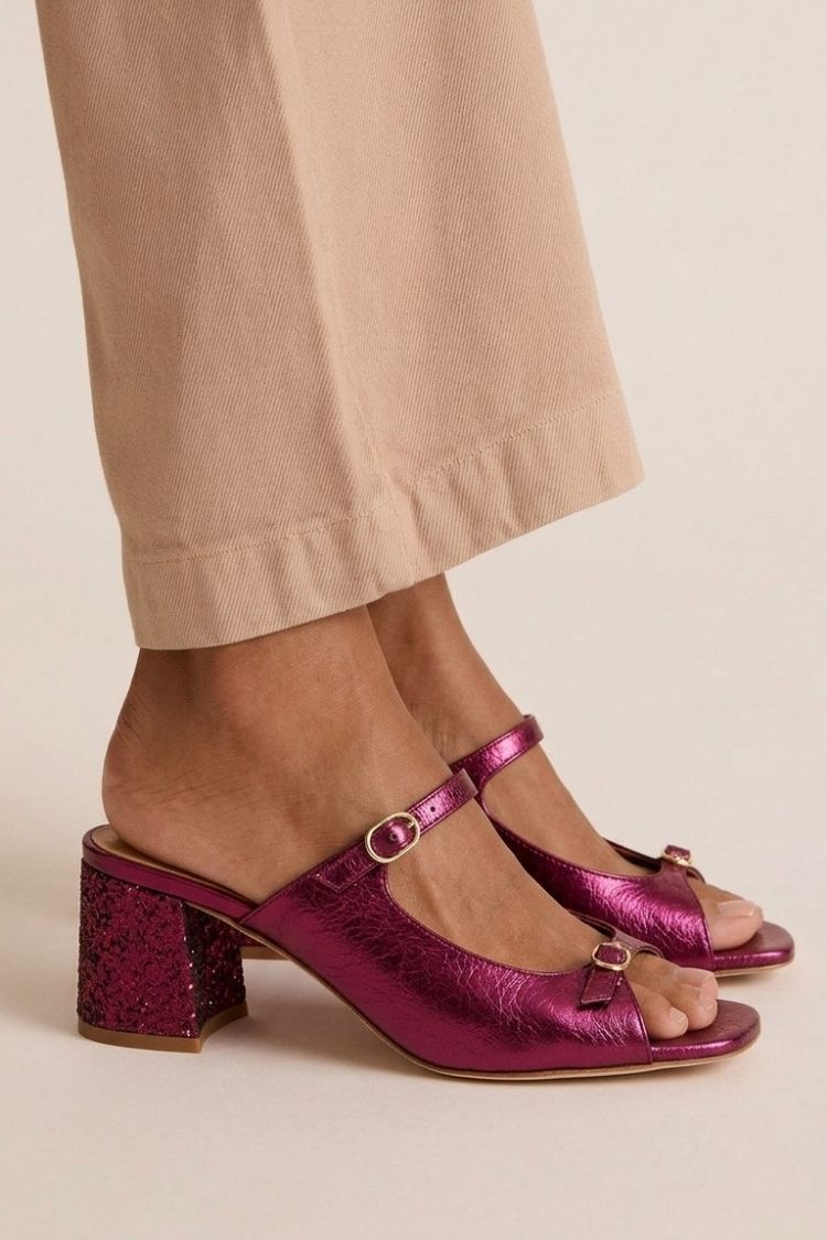 Tacones Anchos Dorados Bicolor Slingback