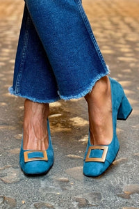 Tacones Anchos Azul Marino Metálico