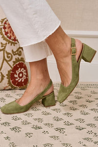 Tacones Anchos Caqui Slingback