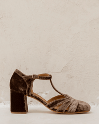 Tacones Anchos Terciopelo Correa en T