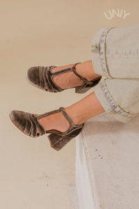 Tacones Anchos Terciopelo Correa en T