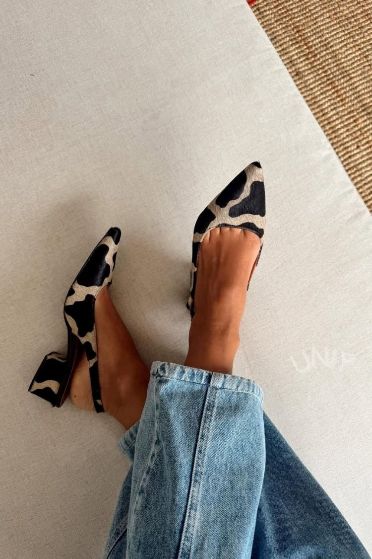 Tacones Anchos Estampado de Vaca