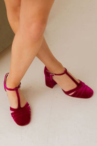 Tacones Anchos Terciopelo Correa en T