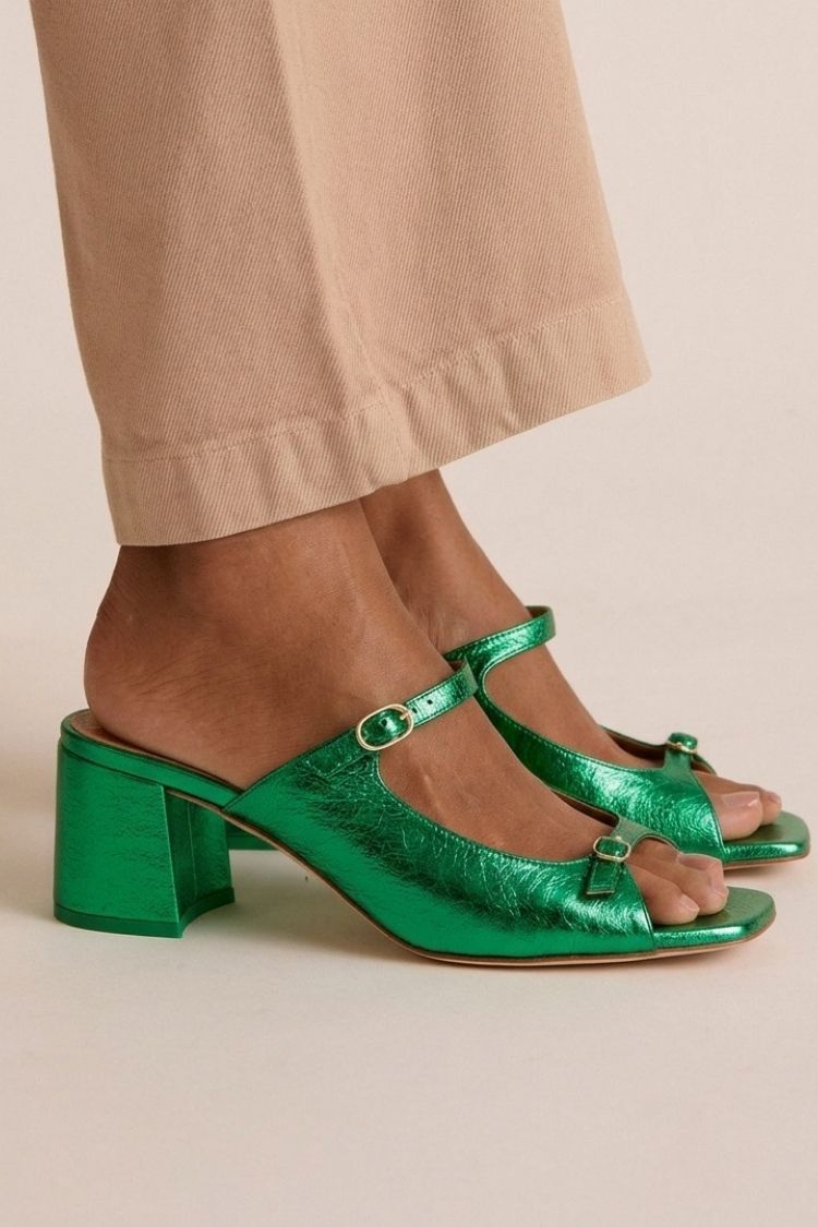 Tacones Anchos Dorados Bicolor Slingback