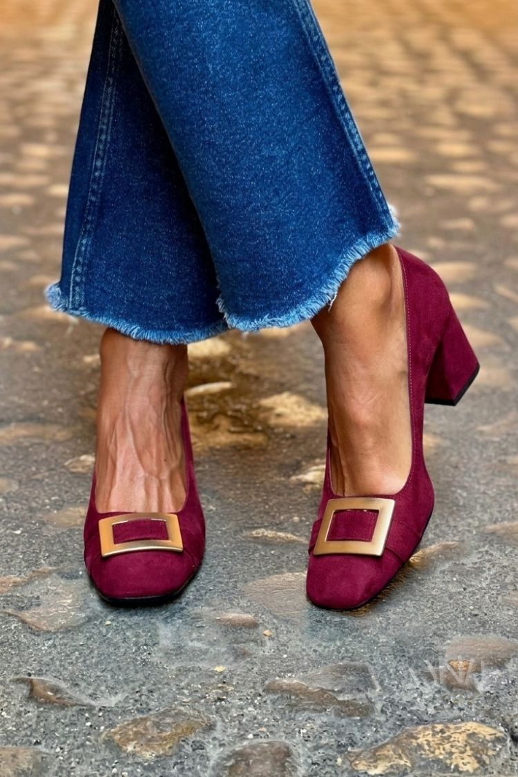 Tacones Anchos Azul Marino Metálico
