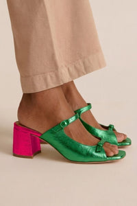 Tacones Anchos Dorados Bicolor Slingback