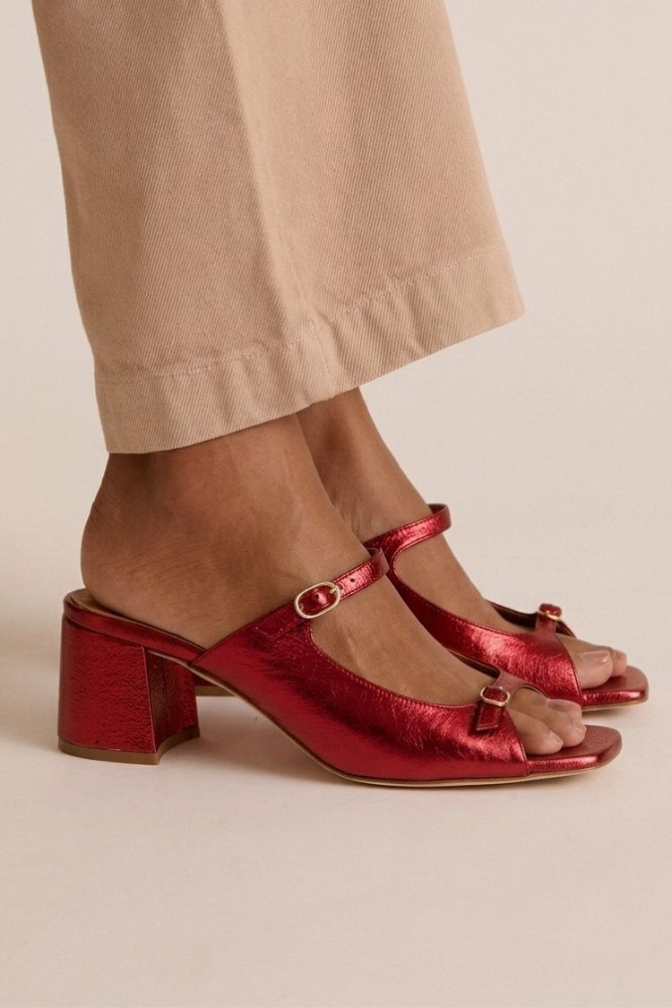Tacones Anchos Dorados Bicolor Slingback