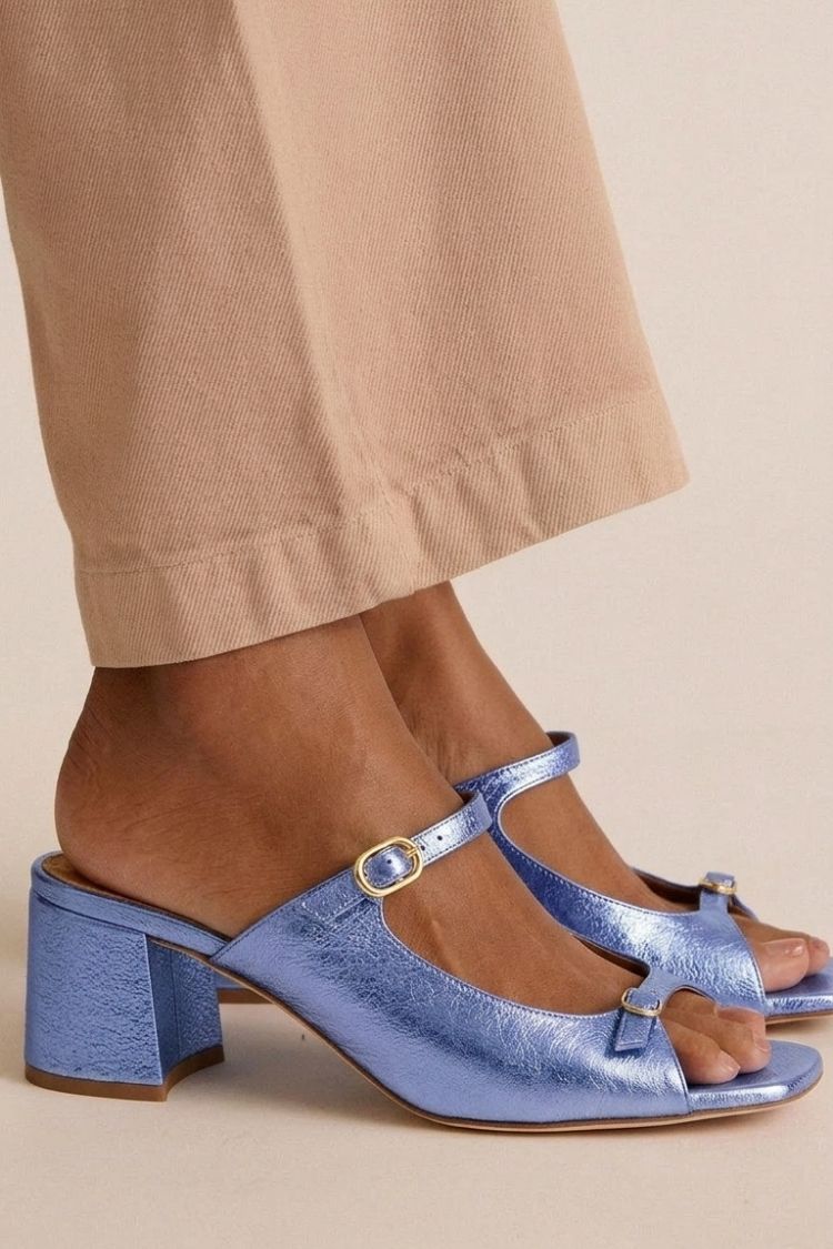 Tacones Anchos Dorados Bicolor Slingback