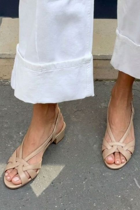 Sandalias Nude Piel Correa Cruzada
