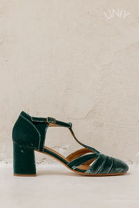 Tacones Anchos Terciopelo Correa en T