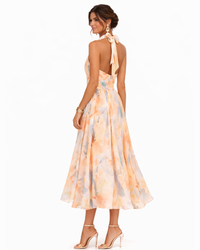 Vestido Escote Halter Estampado Acuarela