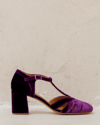 Tacones Anchos Terciopelo Correa en T