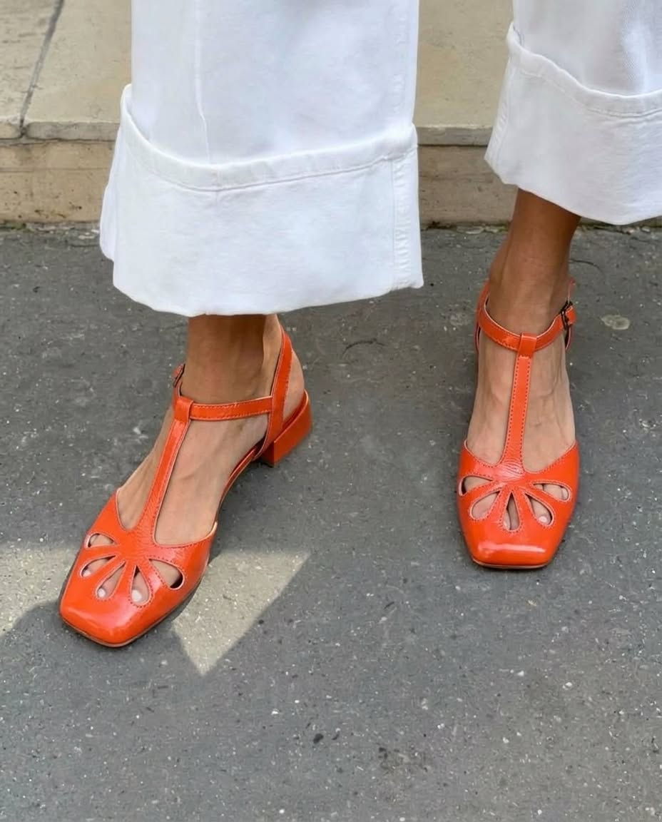 Tacones Bloque Naranjas Recortes Florales
