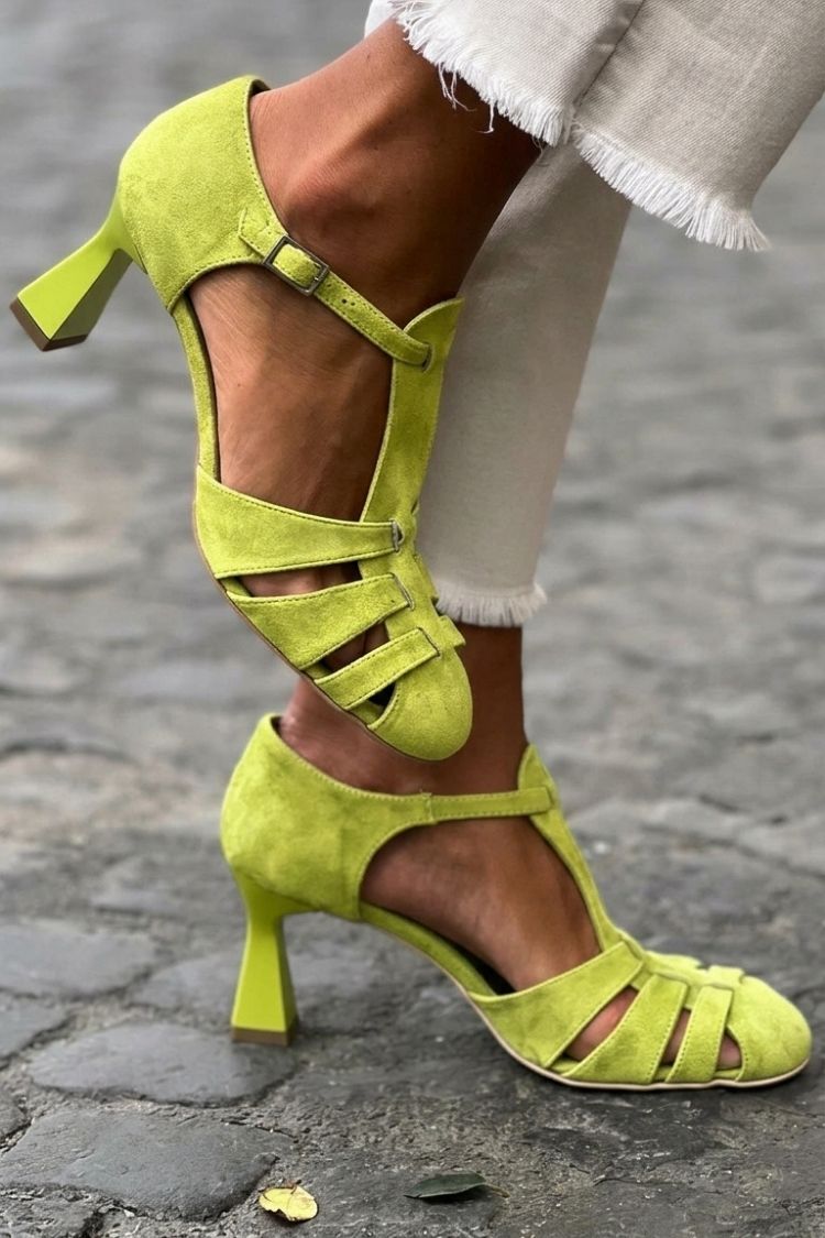 Sandalias Verdes Correas a Crochet