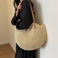 Bolso Redondo Paja Trenzada Beige