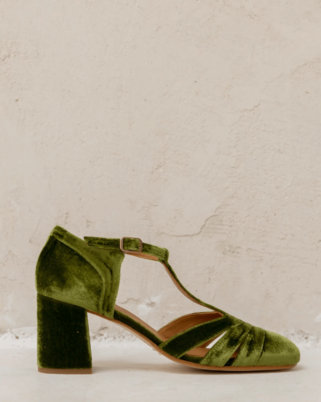 Tacones Anchos Terciopelo Correa en T