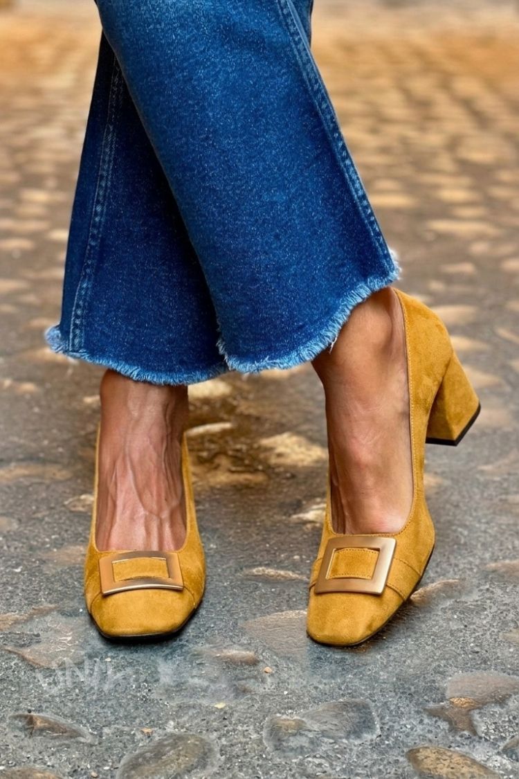 Tacones Anchos Azul Marino Metálico