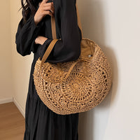 Bolso Redondo Paja Motivo Coñac