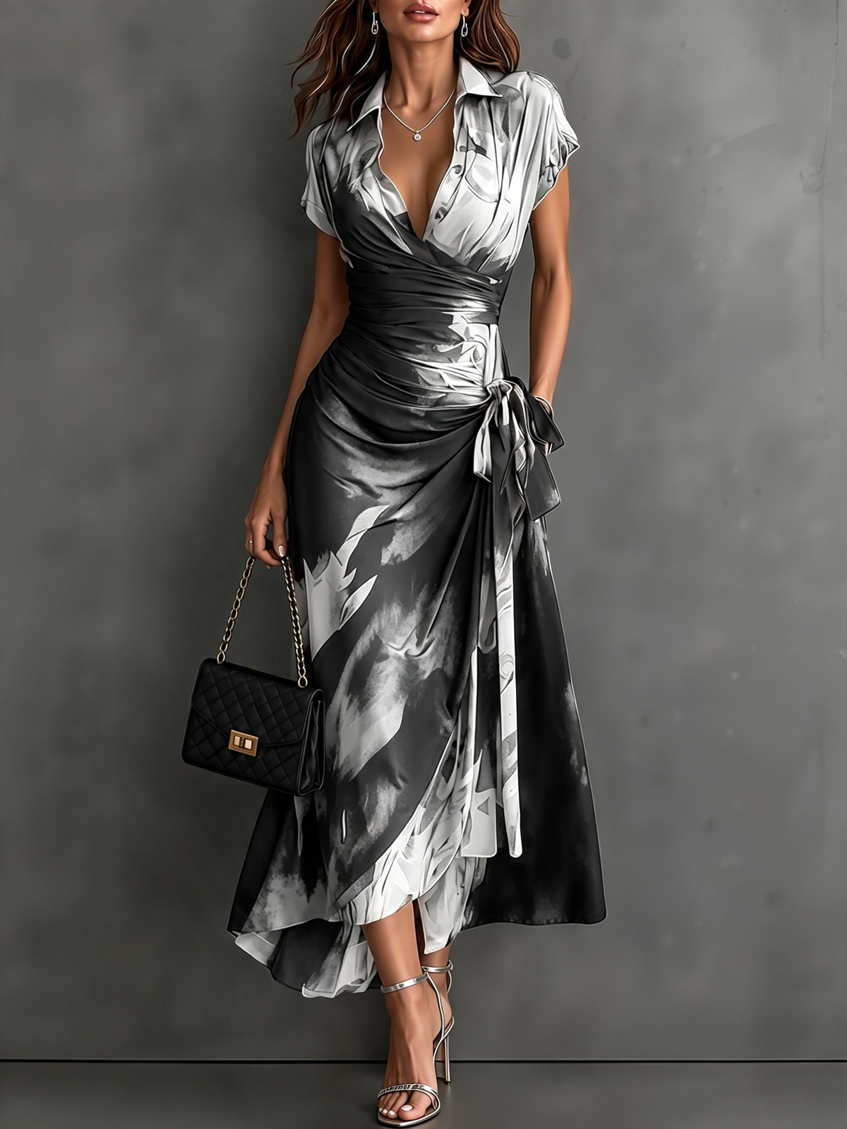 Vestido Midi Cruzado Rojo y Negro