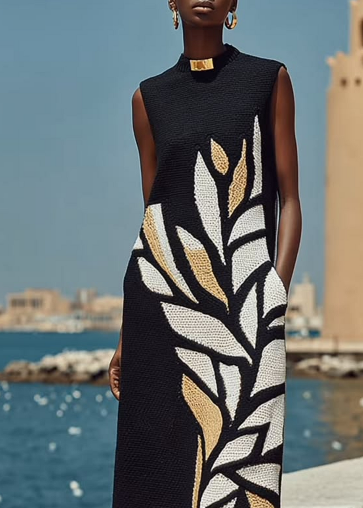 Vestido Midi Negro sin Mangas