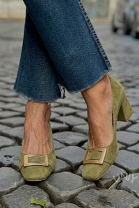 Tacones Anchos Azul Marino Metálico