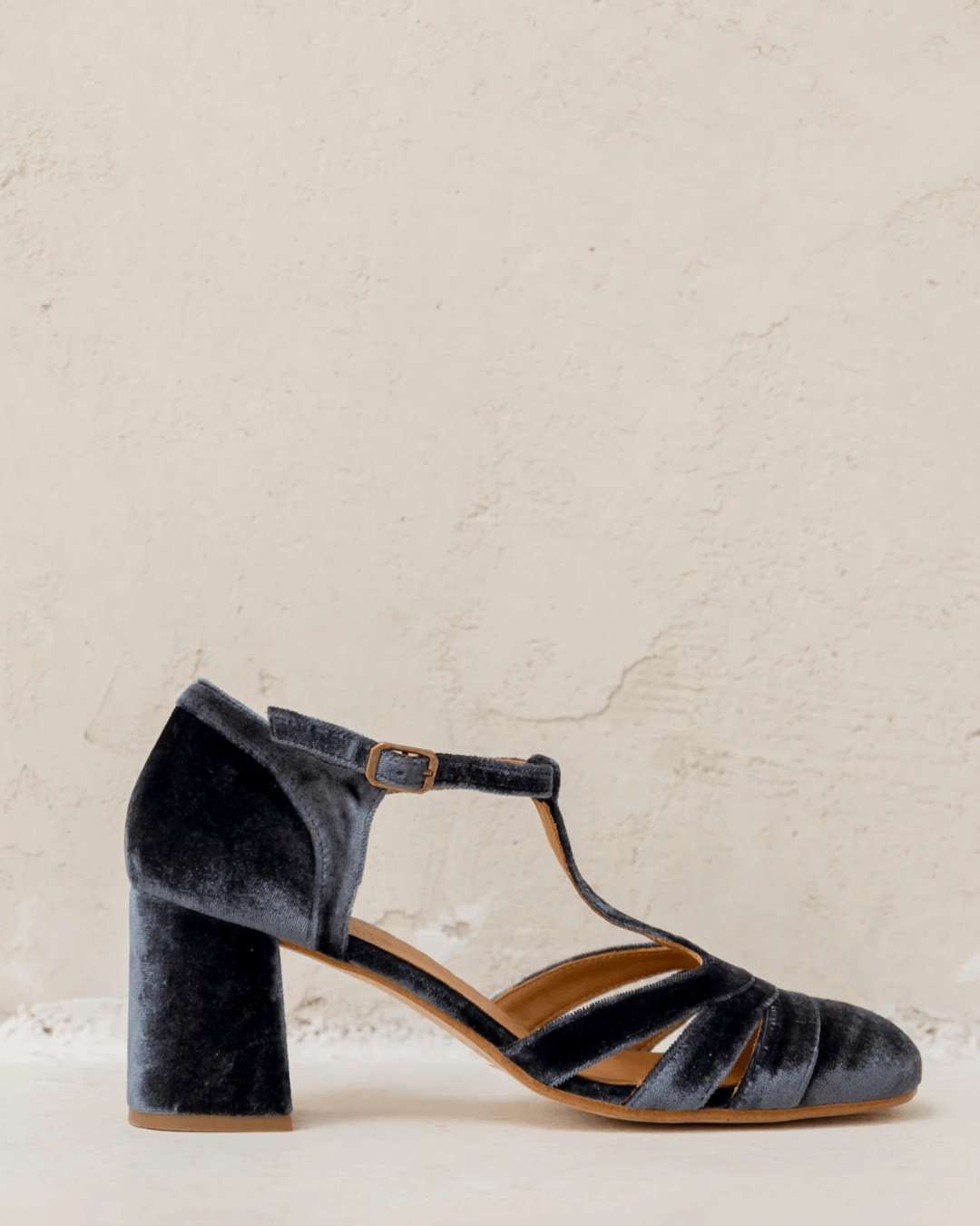 Tacones Anchos Terciopelo Correa en T