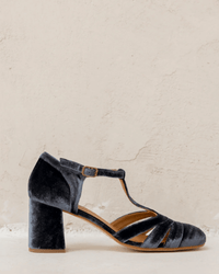 Tacones Anchos Terciopelo Correa en T