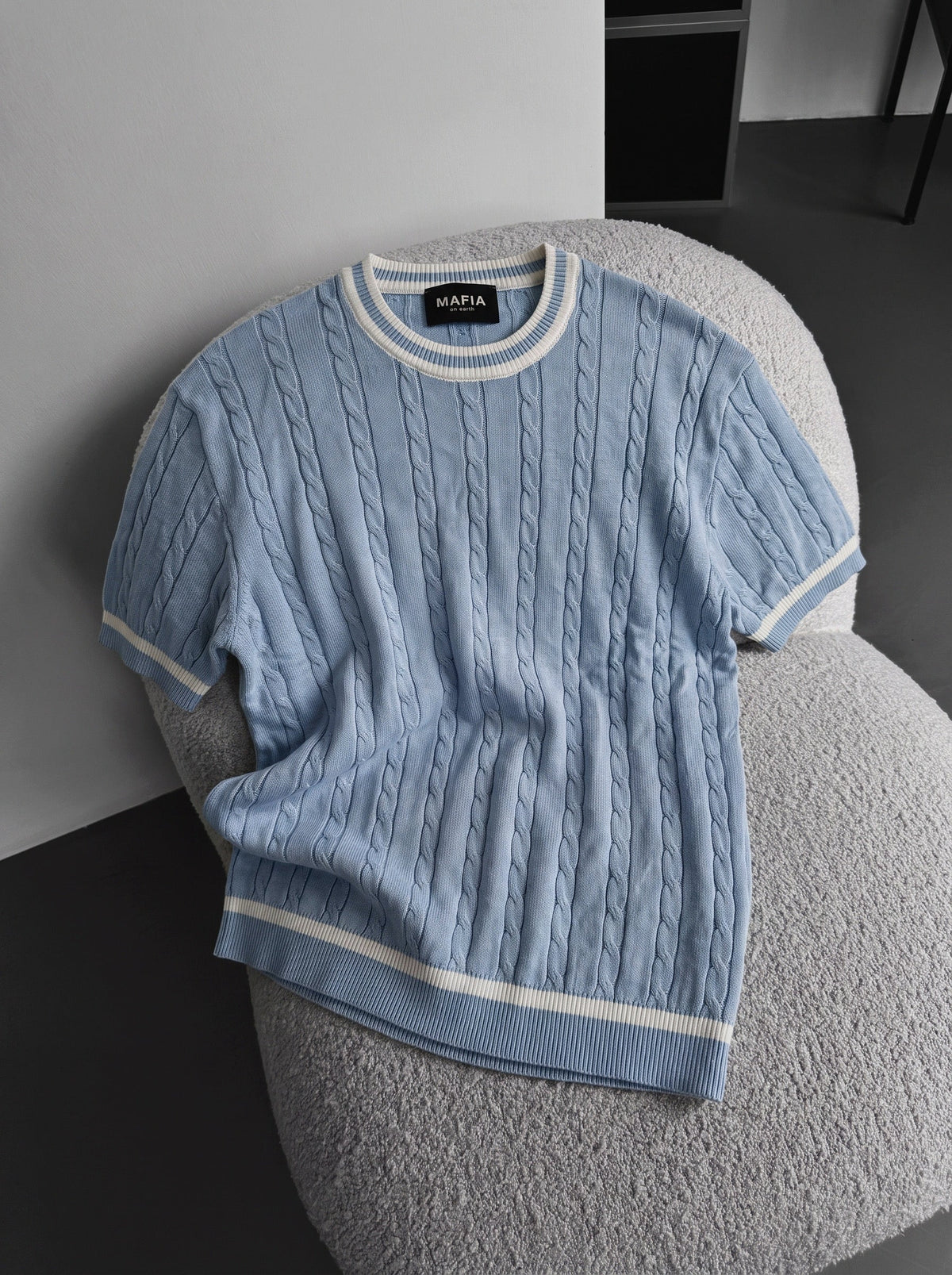 Camiseta Punto Trenzado Azul Bebé