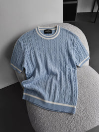 Camiseta Punto Trenzado Azul Bebé