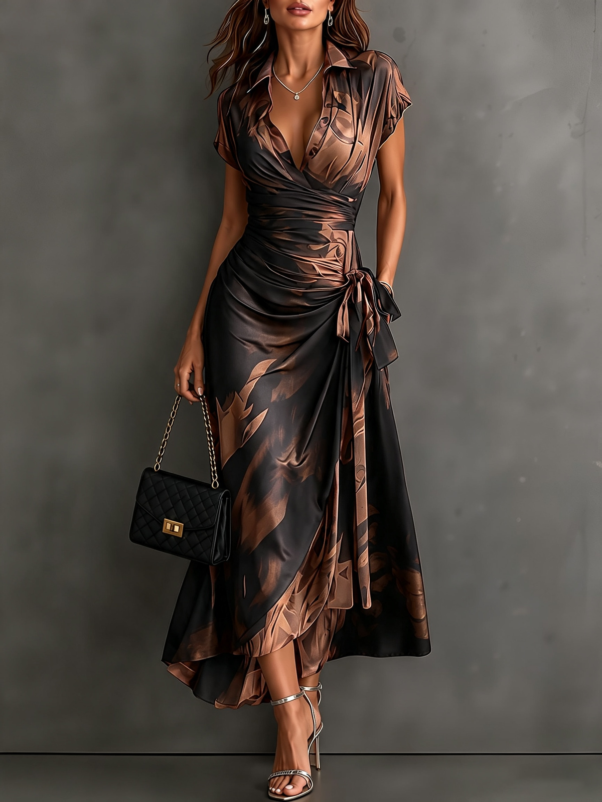 Vestido Midi Cruzado Rojo y Negro