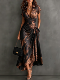 Vestido Midi Cruzado Rojo y Negro