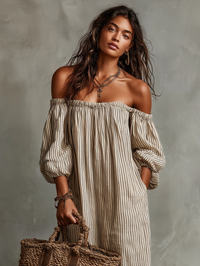 Vestido Largo Algodón Hombros Descubiertos