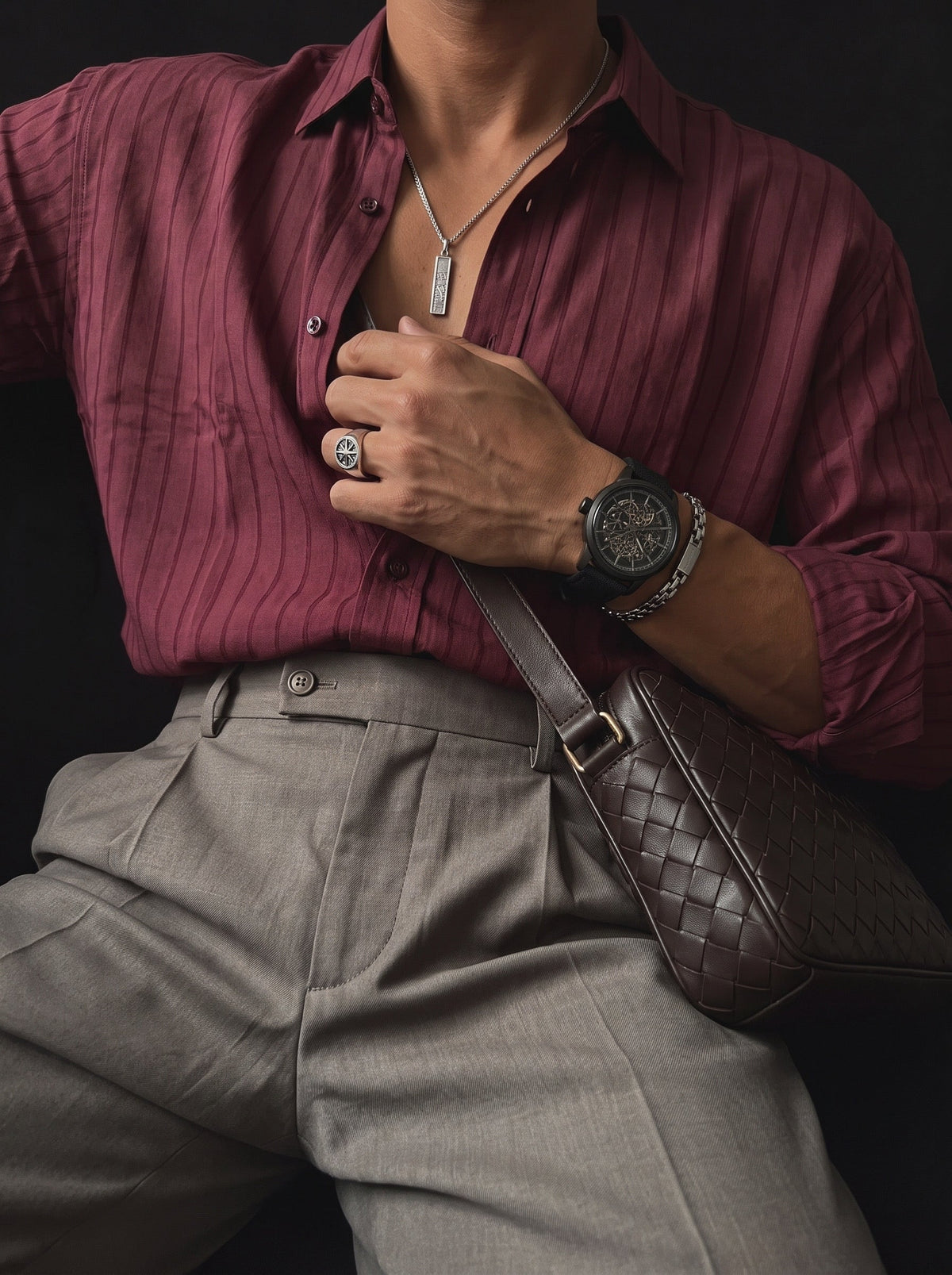 Camisa Rayas Finas Burdeos
