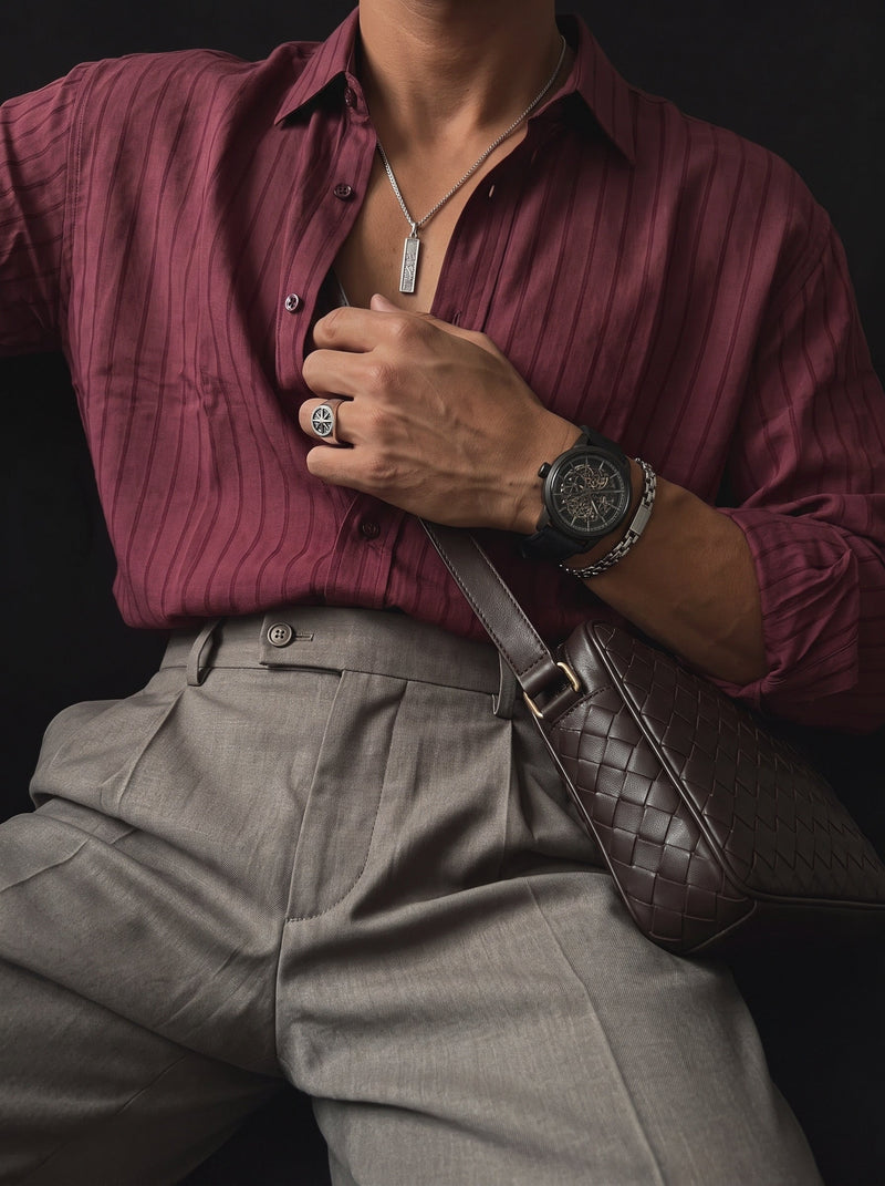 Camisa Rayas Finas Burdeos
