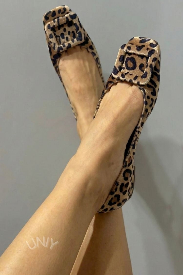 Bailarinas Terciopelo Hebilla Cuadrada