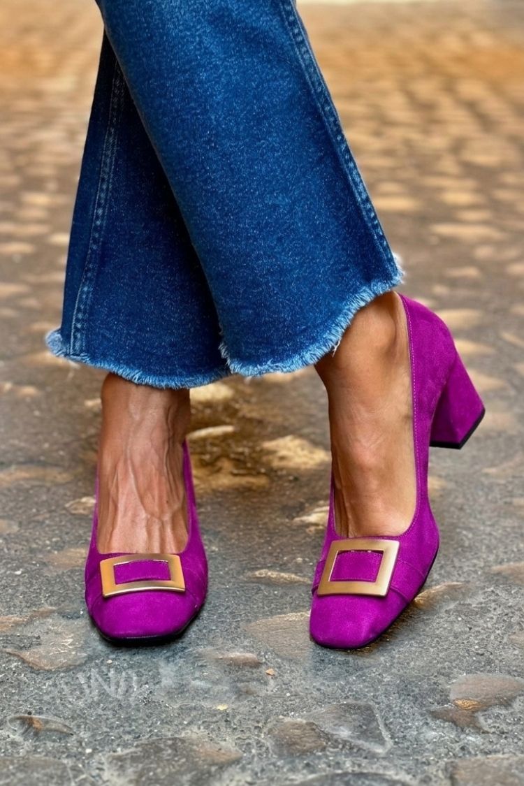 Tacones Anchos Azul Marino Metálico