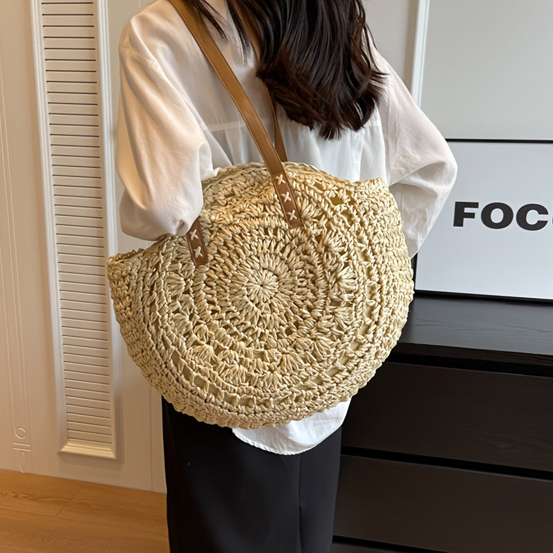 Bolso Redondo Paja Motivo Beige
