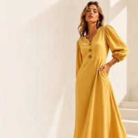 Vestido Maxi Escote V Abullonado