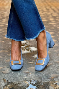Tacones Anchos Azul Marino Metálico