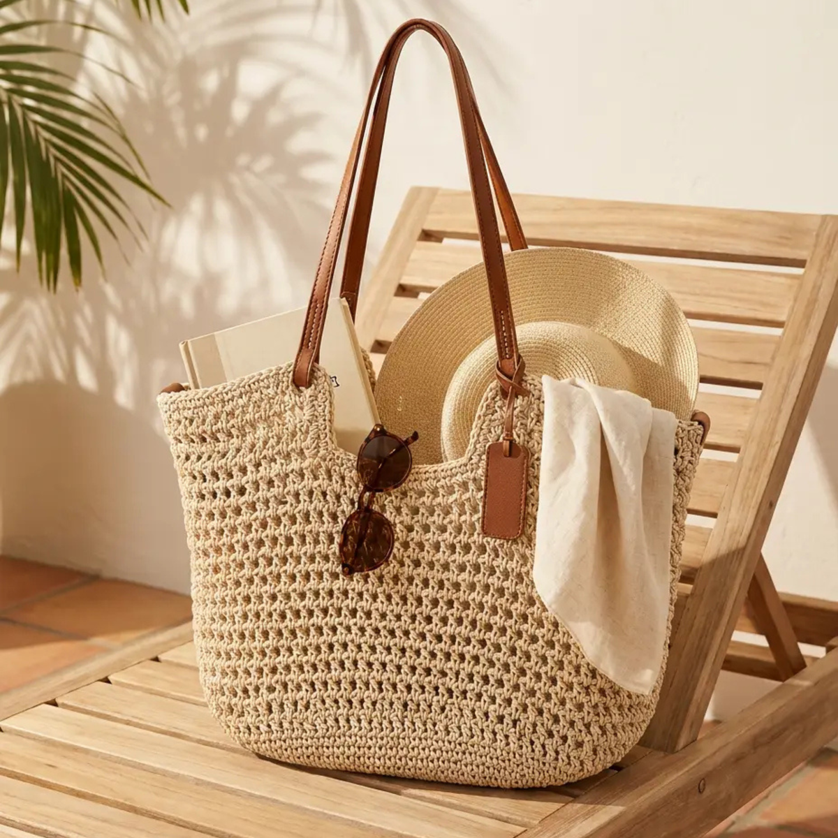 Bolso Shopper Crochet Beige Claro