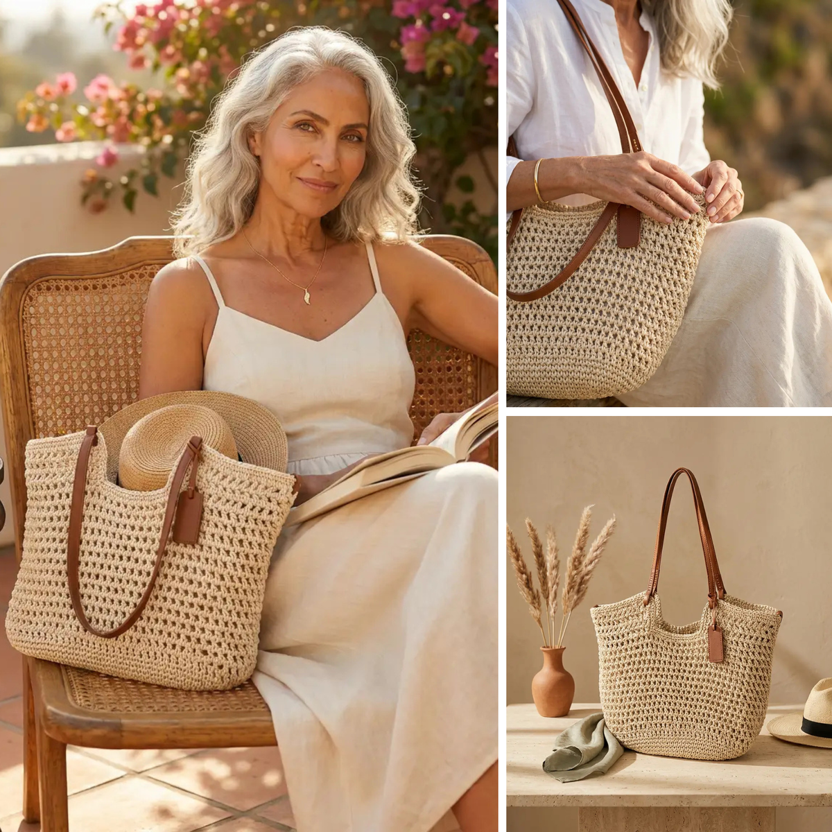 Bolso Shopper Crochet Marfil