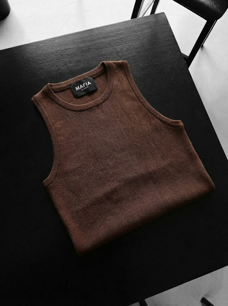 Camiseta Punto Tirantes Marrón Oscuro