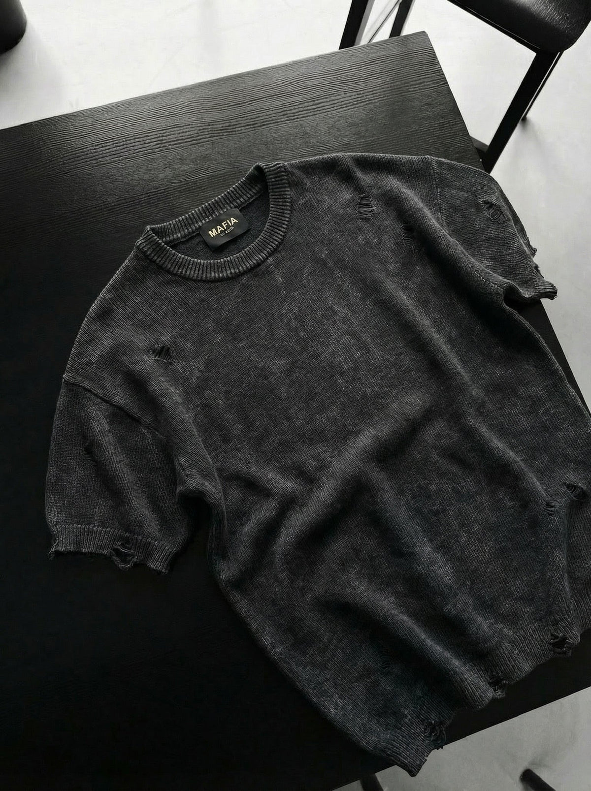 Camiseta Oversize Desgastada Antracita