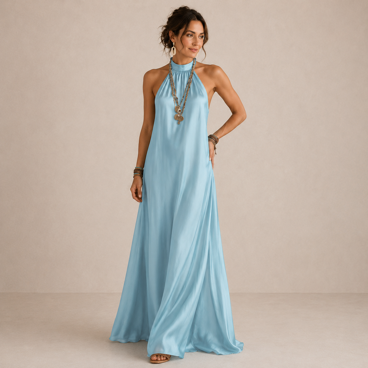 Vestido Maxi Halter Espalda Descubierta