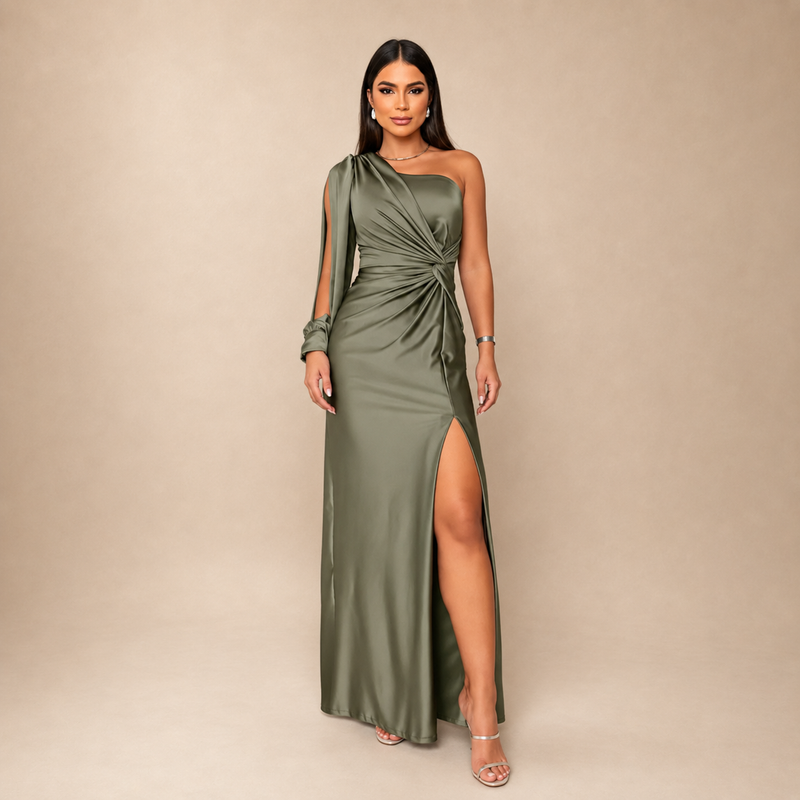 Vestido Maxi Un Hombro Drapeado